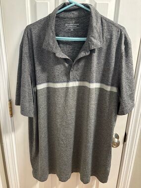 Vineyard Vines Heather Grey Polo with White Chest Stripe